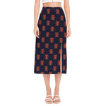 Japanese Samurai Pattern Print Side Slit Midi Skirt
