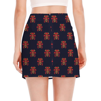 Japanese Samurai Pattern Print Side Slit Mini Skirt