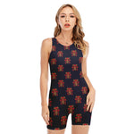 Japanese Samurai Pattern Print Sleeveless One Piece Swimsuit