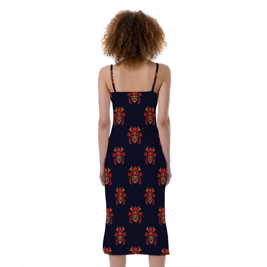 Japanese Samurai Pattern Print Slim Fit Midi Cami Dress