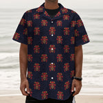 Japanese Samurai Pattern Print Textured Short Sleeve Shirt