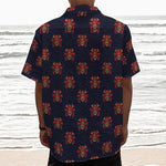 Japanese Samurai Pattern Print Textured Short Sleeve Shirt
