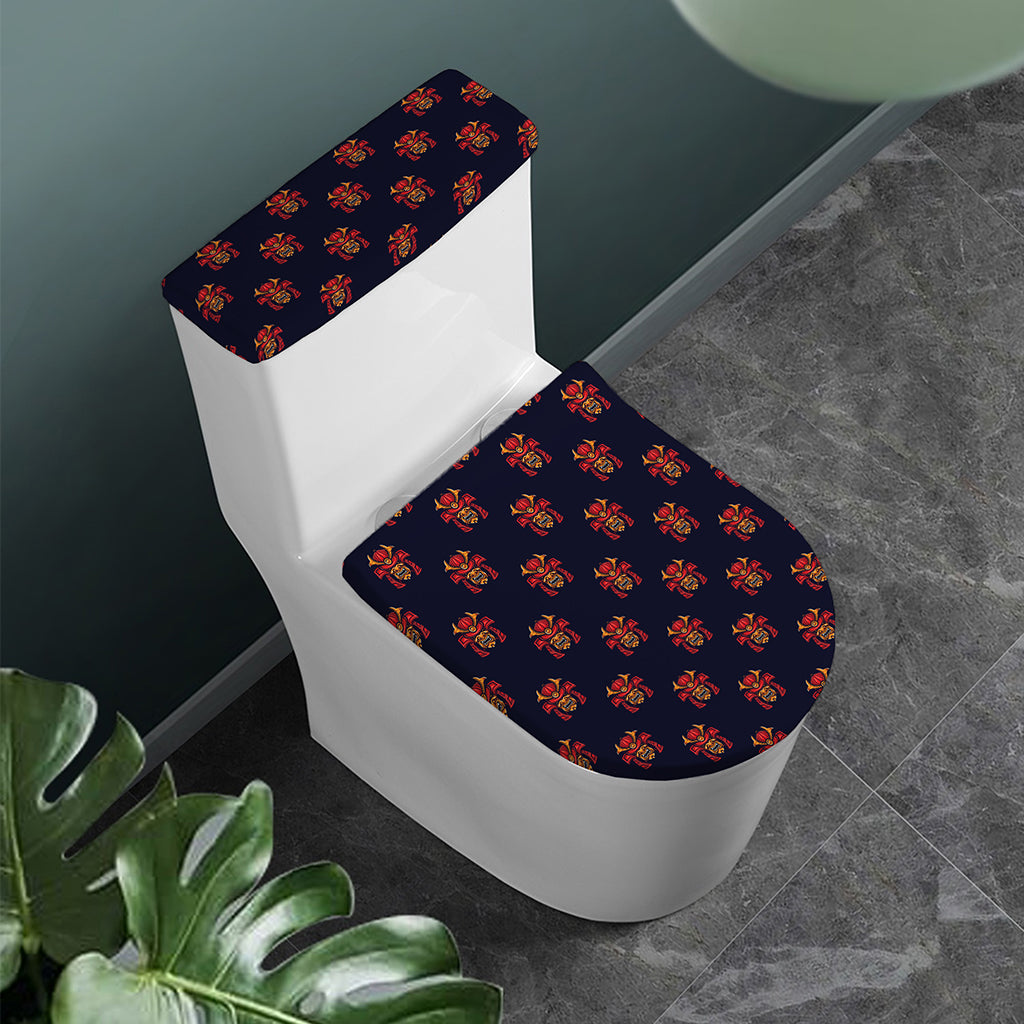 Japanese Samurai Pattern Print Toilet Lid And Tank Cover Set