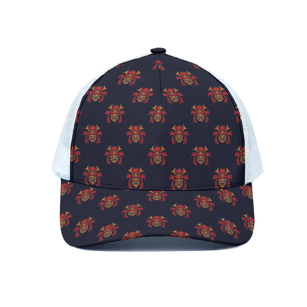 Japanese Samurai Pattern Print White Mesh Trucker Cap