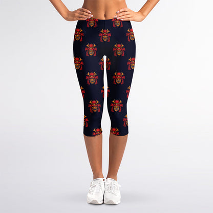 Japanese Samurai Pattern Print Women's Capri Leggings