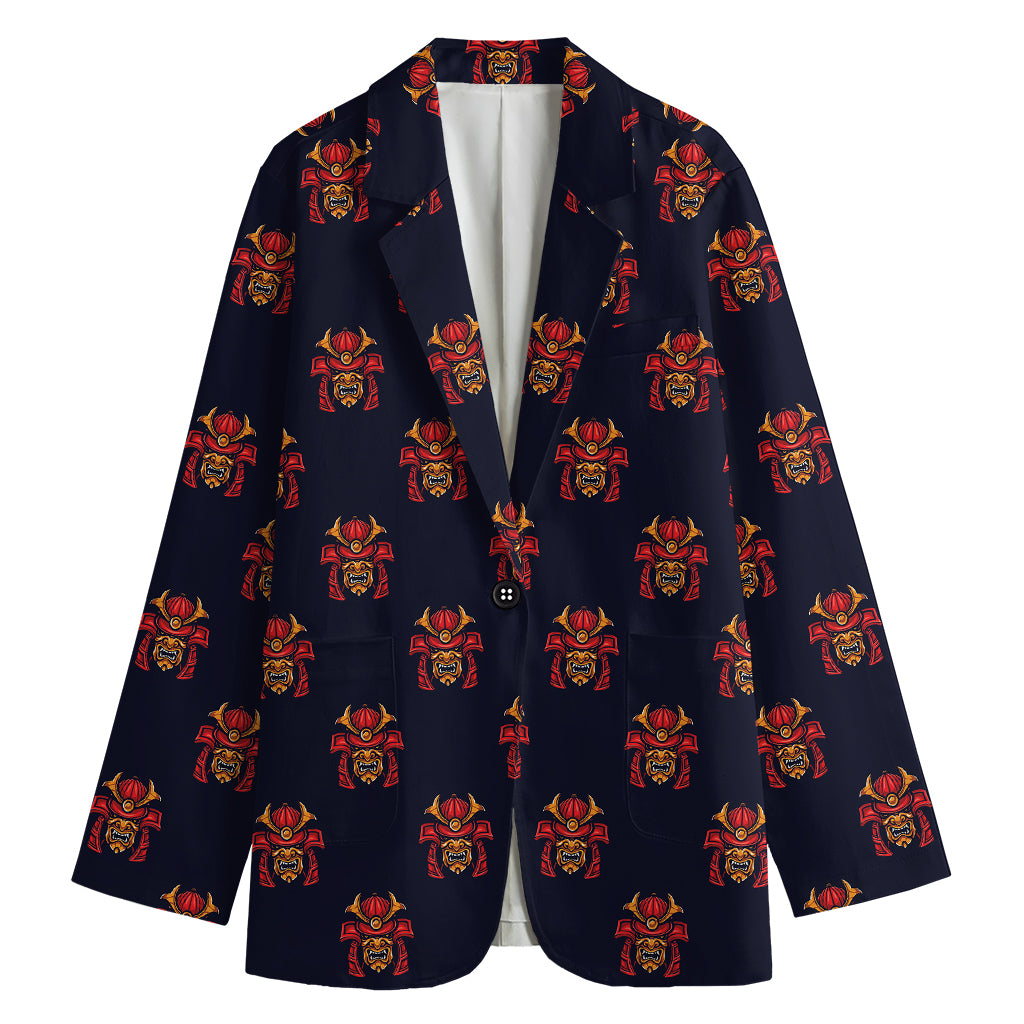 Japanese Samurai Pattern Print Women's Cotton Blazer