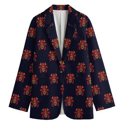 Japanese Samurai Pattern Print Women's Cotton Blazer