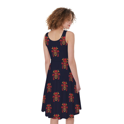 Japanese Samurai Pattern Print Women's Sleeveless Dress