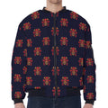 Japanese Samurai Pattern Print Zip Sleeve Bomber Jacket