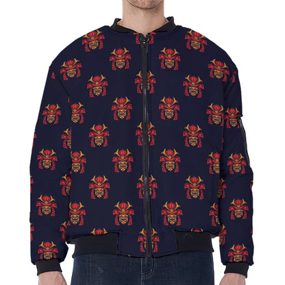Japanese Samurai Pattern Print Zip Sleeve Bomber Jacket