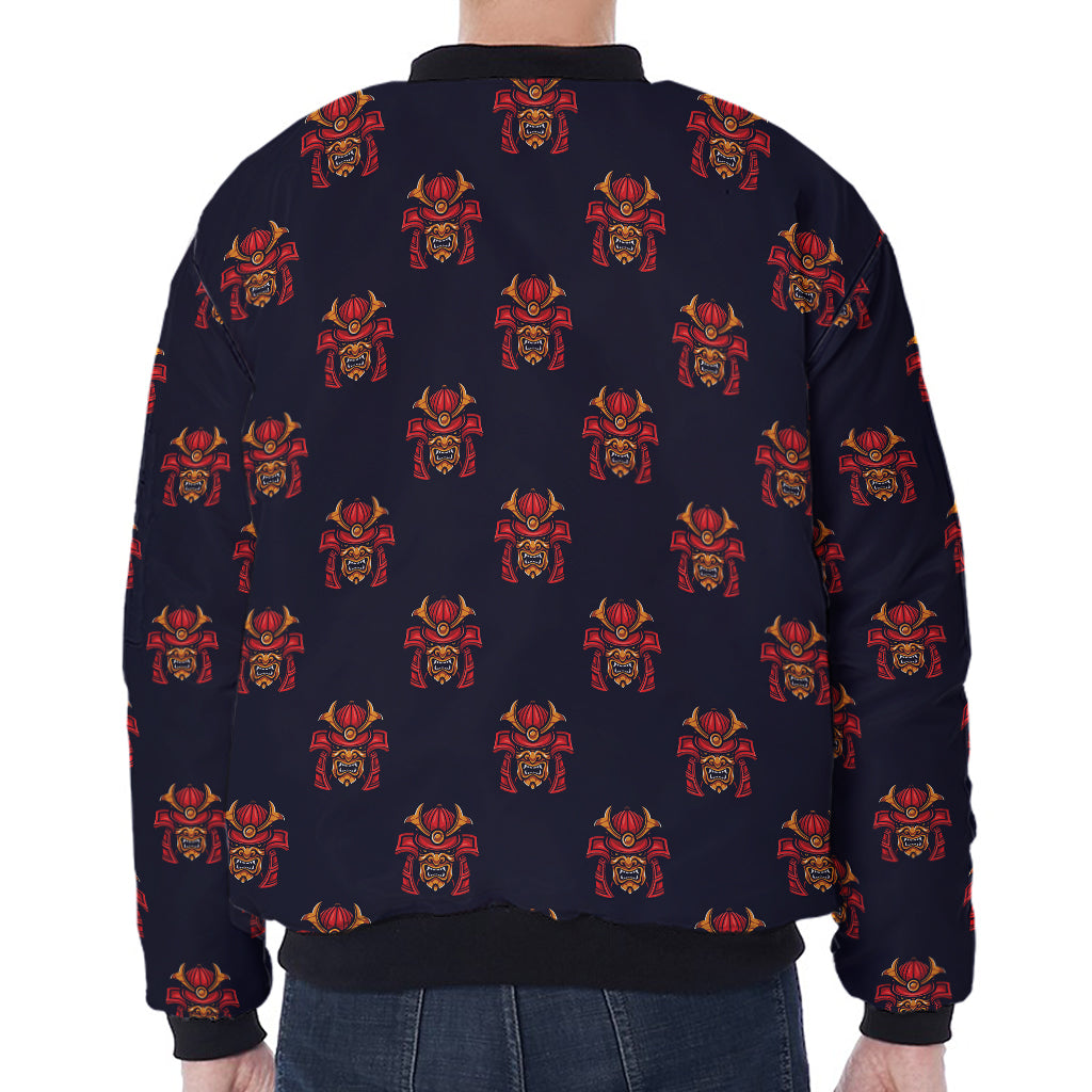 Japanese Samurai Pattern Print Zip Sleeve Bomber Jacket