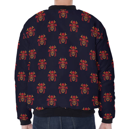 Japanese Samurai Pattern Print Zip Sleeve Bomber Jacket