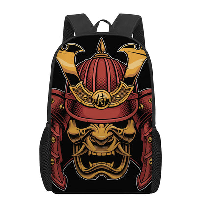 Japanese Samurai Warrior Mask Print 17 Inch Backpack