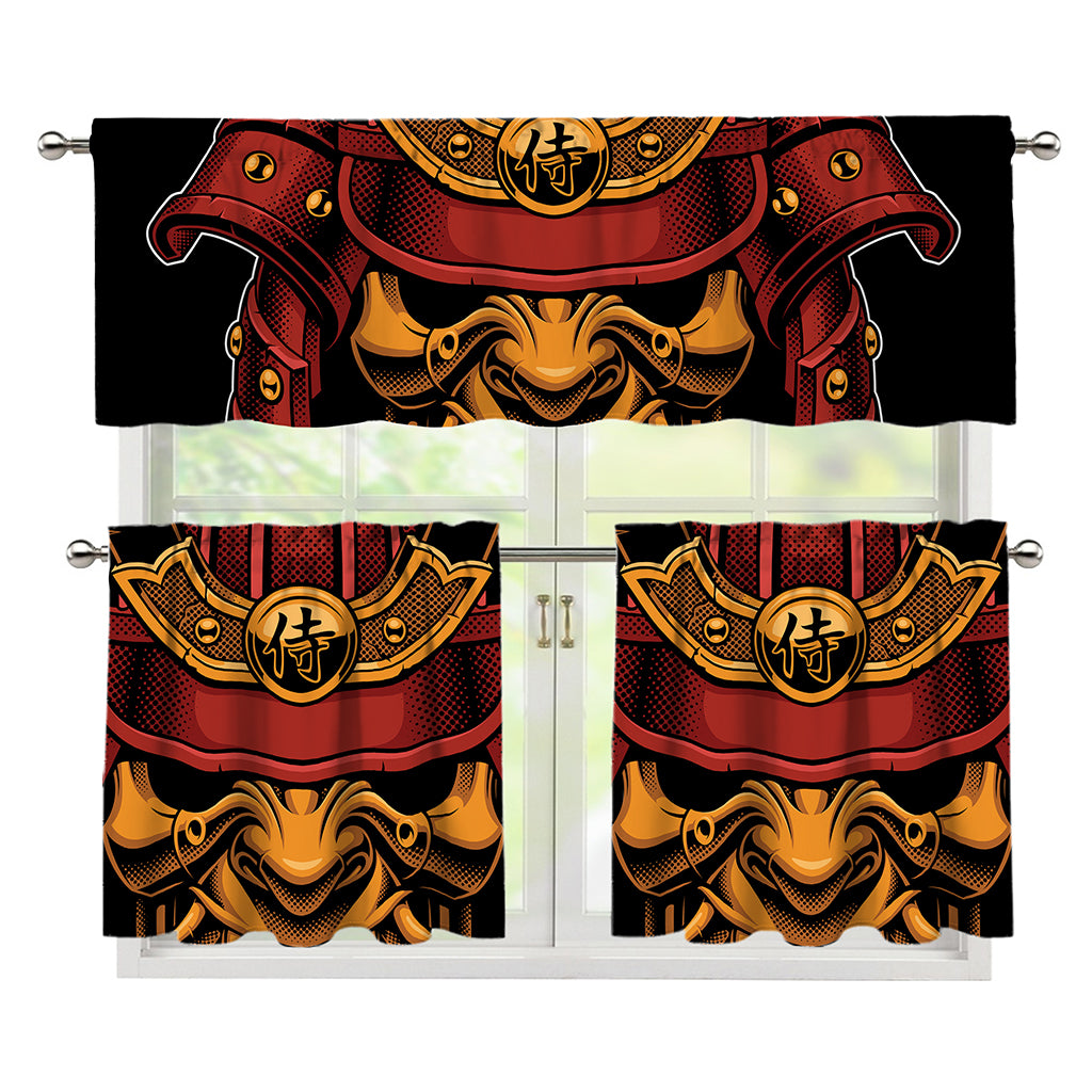 Japanese Samurai Warrior Mask Print 3 Piece Kitchen Curtains