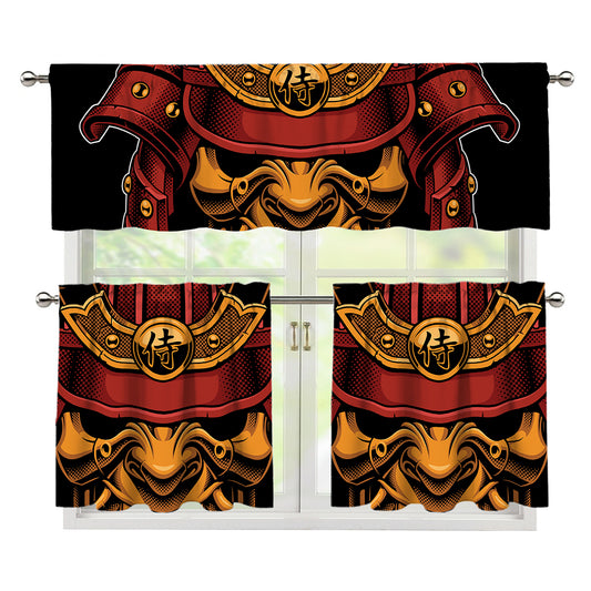 Japanese Samurai Warrior Mask Print 3 Piece Kitchen Curtains