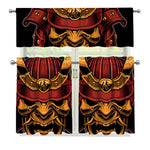Japanese Samurai Warrior Mask Print 3 Piece Kitchen Curtains