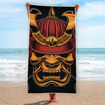 Japanese Samurai Warrior Mask Print Beach Towel