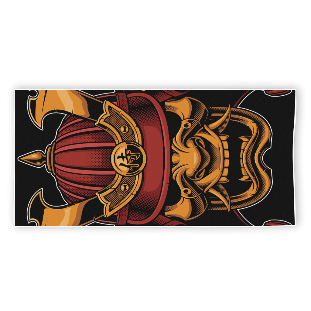 Japanese Samurai Warrior Mask Print Beach Towel