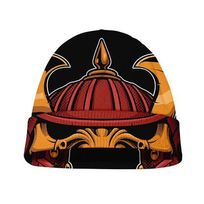 Japanese Samurai Warrior Mask Print Beanie
