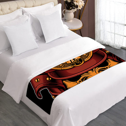 Japanese Samurai Warrior Mask Print Bed Runner
