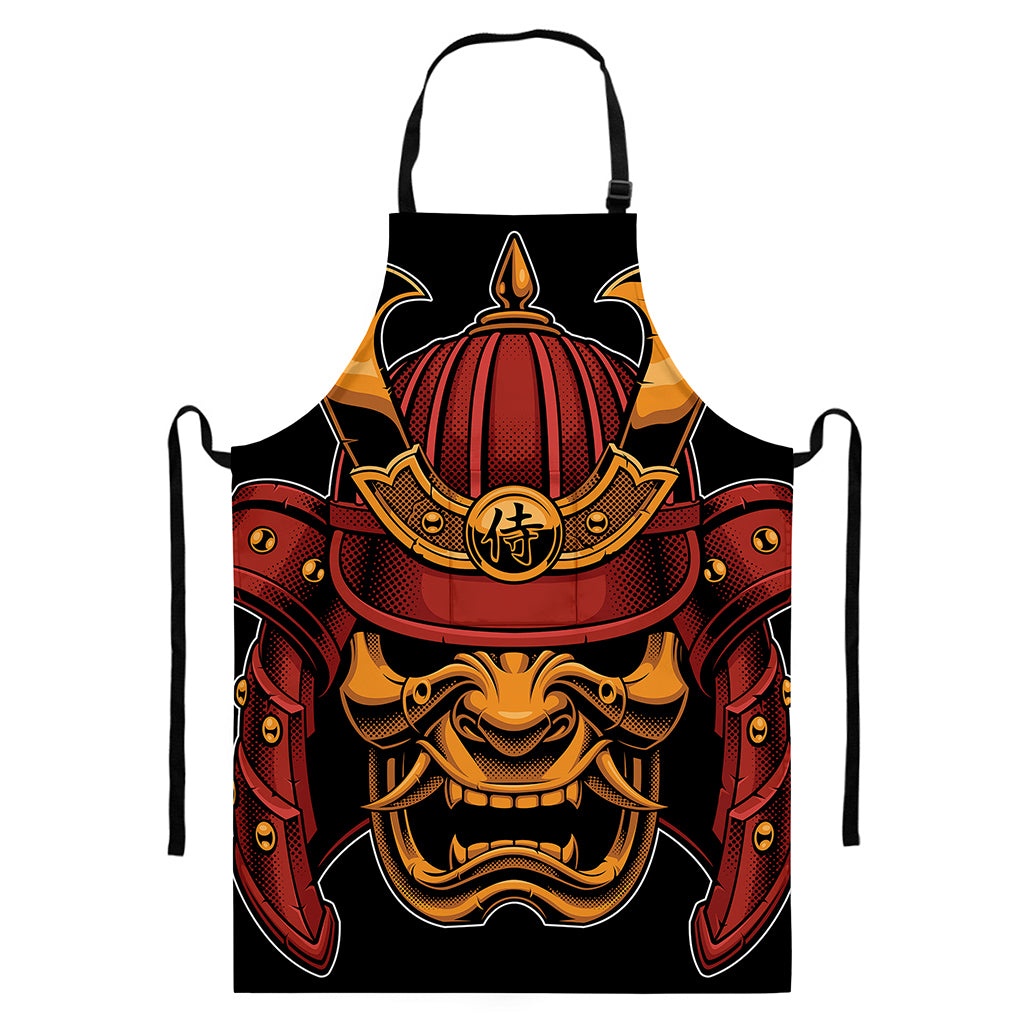 Japanese Samurai Warrior Mask Print Bib Apron With Pocket
