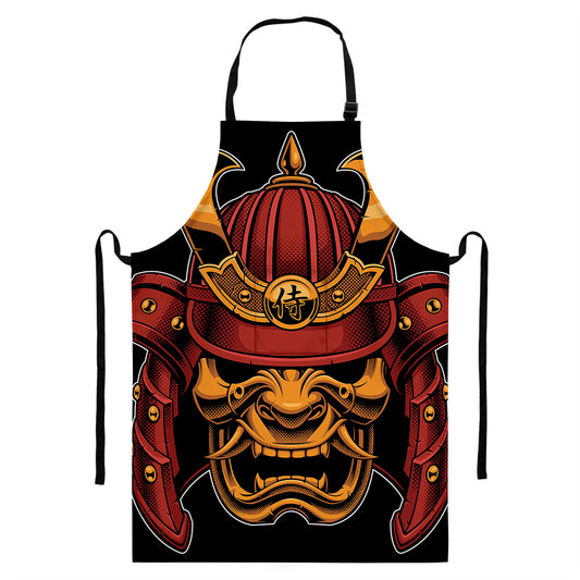 Japanese Samurai Warrior Mask Print Bib Apron With Pocket