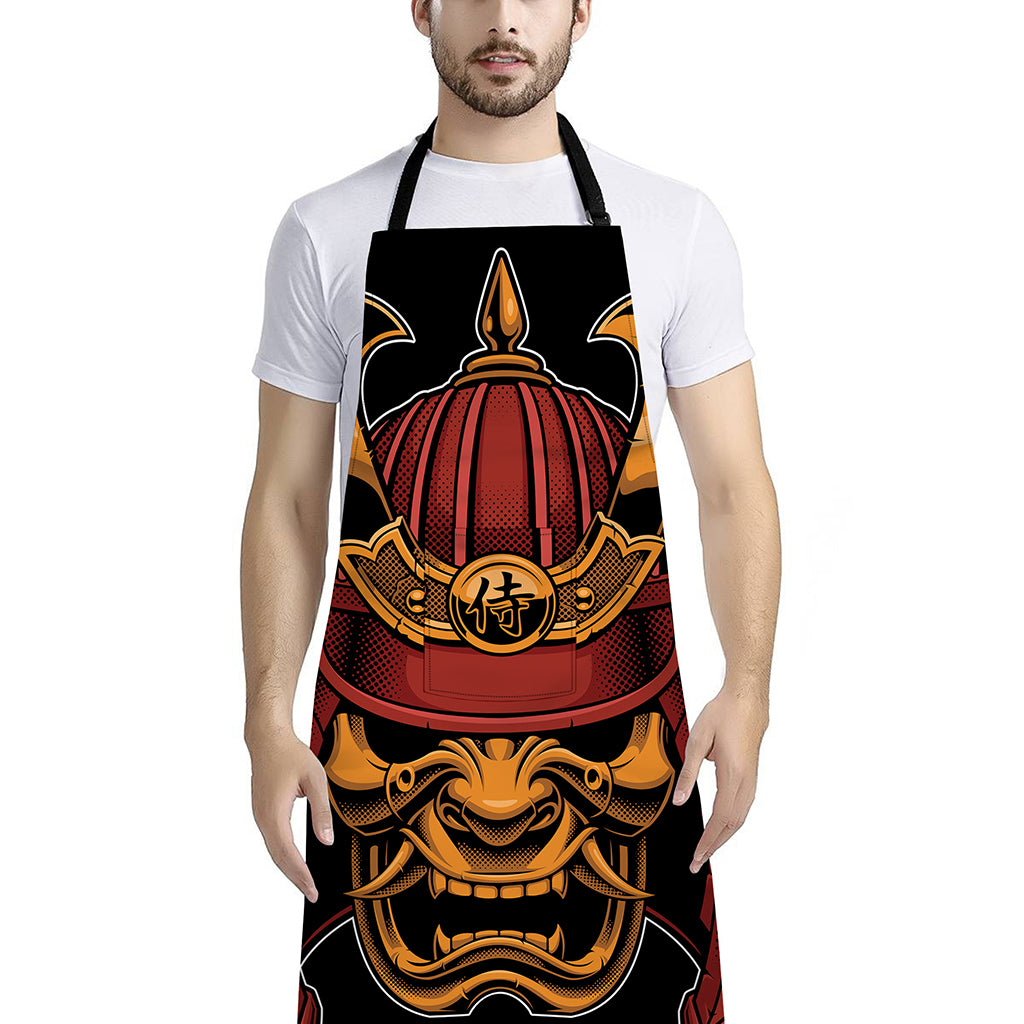 Japanese Samurai Warrior Mask Print Bib Apron With Pocket