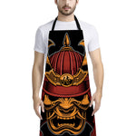 Japanese Samurai Warrior Mask Print Bib Apron With Pocket
