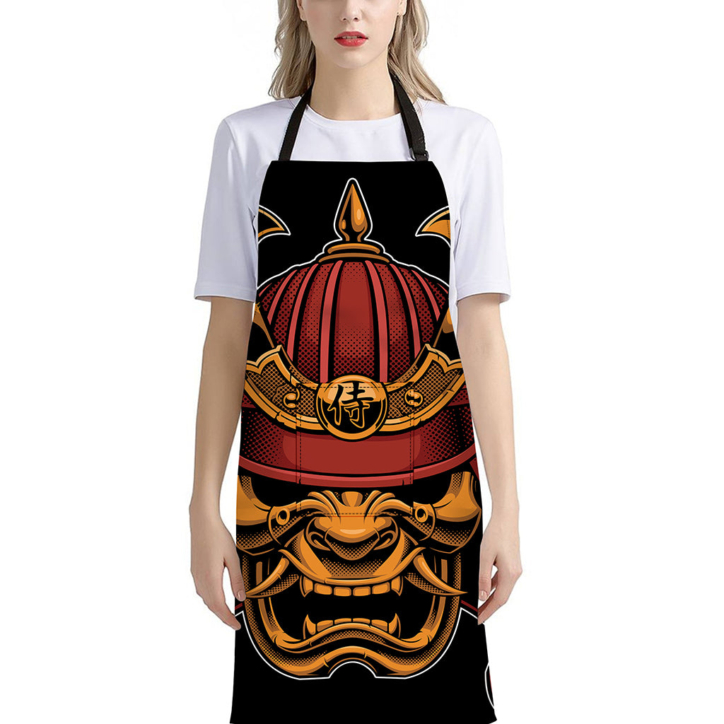 Japanese Samurai Warrior Mask Print Bib Apron With Pocket