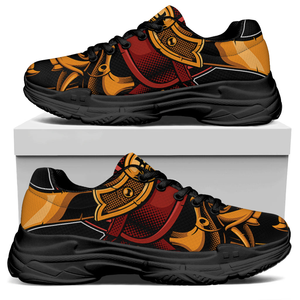 Japanese Samurai Warrior Mask Print Black Chunky Shoes