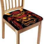 Japanese Samurai Warrior Mask Print Chair Cushion Cover