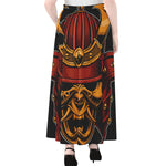 Japanese Samurai Warrior Mask Print Chiffon Maxi Skirt