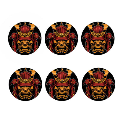 Japanese Samurai Warrior Mask Print Coaster Set
