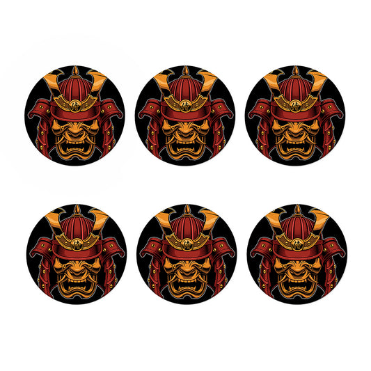 Japanese Samurai Warrior Mask Print Coaster Set