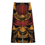 Japanese Samurai Warrior Mask Print Cotton Front Slit Maxi Skirt