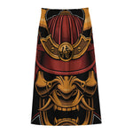 Japanese Samurai Warrior Mask Print Cotton Front Slit Maxi Skirt