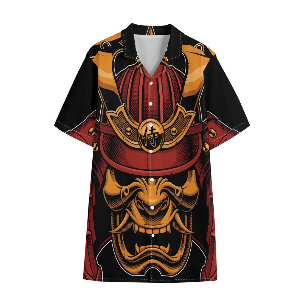 Japanese Samurai Warrior Mask Print Cotton Hawaiian Shirt