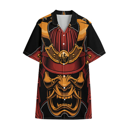 Japanese Samurai Warrior Mask Print Cotton Hawaiian Shirt