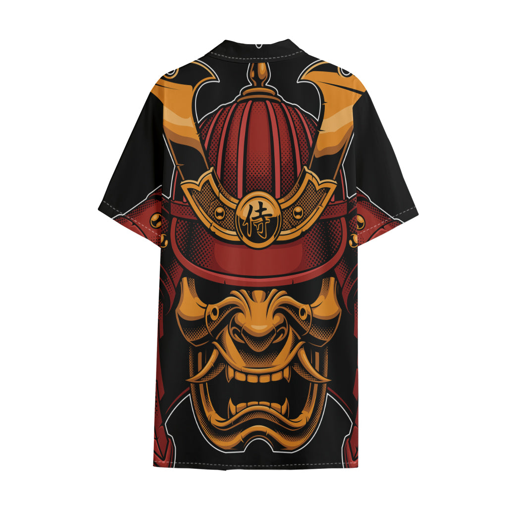 Japanese Samurai Warrior Mask Print Cotton Hawaiian Shirt