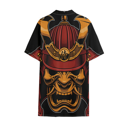 Japanese Samurai Warrior Mask Print Cotton Hawaiian Shirt
