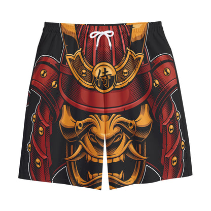 Japanese Samurai Warrior Mask Print Cotton Shorts