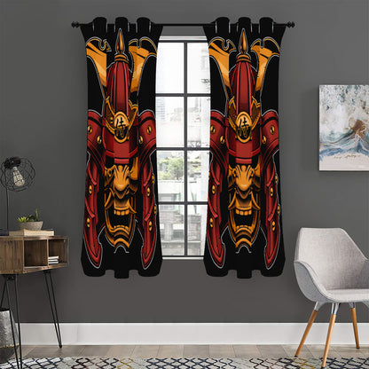 Japanese Samurai Warrior Mask Print Curtain
