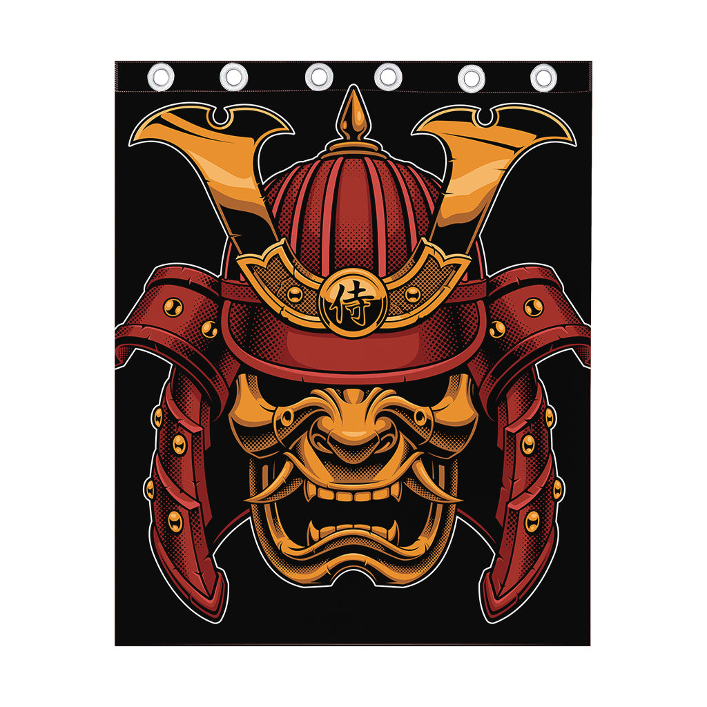 Japanese Samurai Warrior Mask Print Curtain