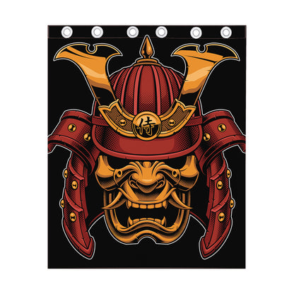 Japanese Samurai Warrior Mask Print Curtain