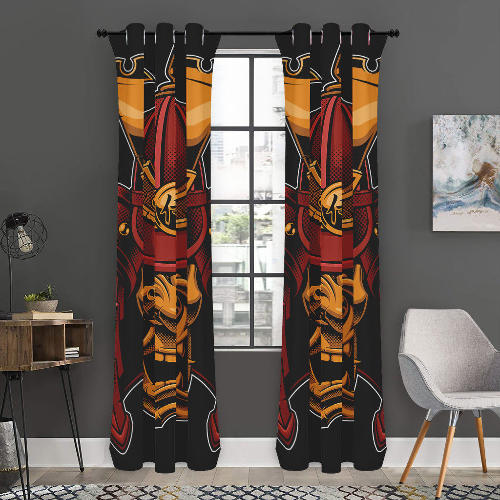 Japanese Samurai Warrior Mask Print Curtain
