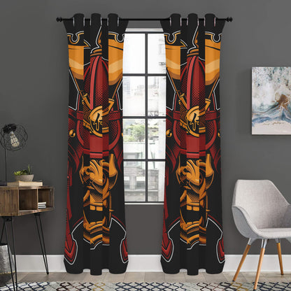 Japanese Samurai Warrior Mask Print Curtain