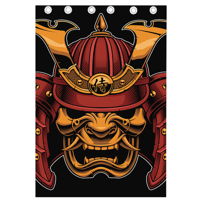 Japanese Samurai Warrior Mask Print Curtain