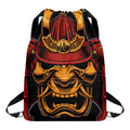Japanese Samurai Warrior Mask Print Drawstring Backpack