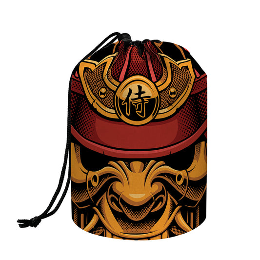 Japanese Samurai Warrior Mask Print Drawstring Makeup Bag