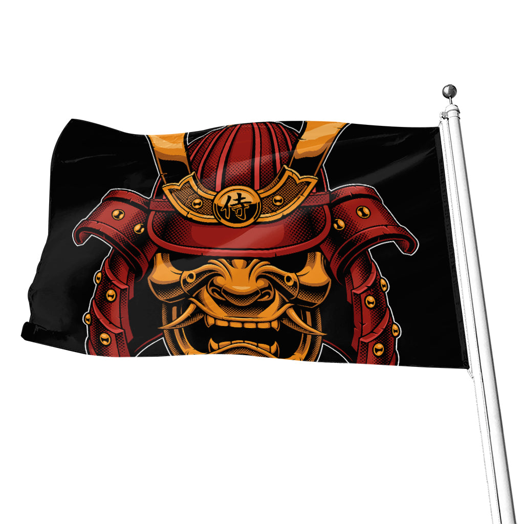 Japanese Samurai Warrior Mask Print Flag